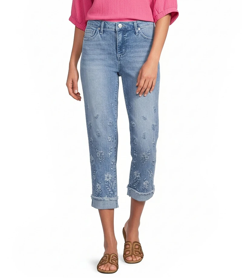 Code Bleu Soho Stretch Denim Embroidered Slim Capri Jeans