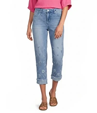 Code Bleu Soho Stretch Denim Embroidered Slim Capri Jeans