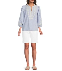 Code Bleu Soho Stretch Denim High Rise Bermuda Shorts