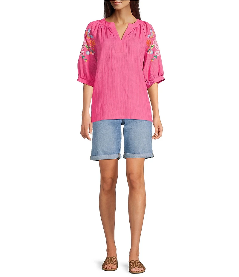 Code Bleu Soho Stretch Denim Mid Rise Cuffed Bermuda Shorts