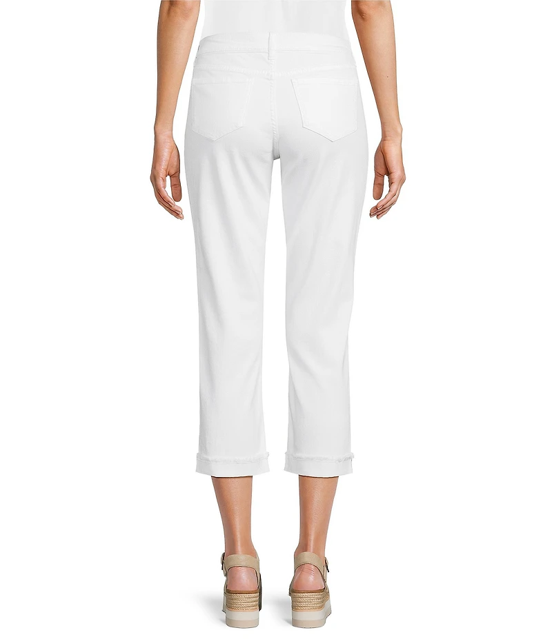 Code Bleu Soho Stretch Denim Mid Rise Embroidered Straight Leg Capri Jeans