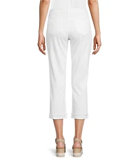 Code Bleu Soho Stretch Denim Mid Rise Embroidered Straight Leg Capri Jeans