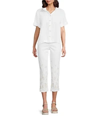 Code Bleu Soho Stretch Denim Mid Rise Embroidered Straight Leg Capri Jeans