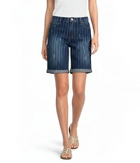 Code Bleu Soho Stretch Denim Printed Mid Rise Bermuda Shorts