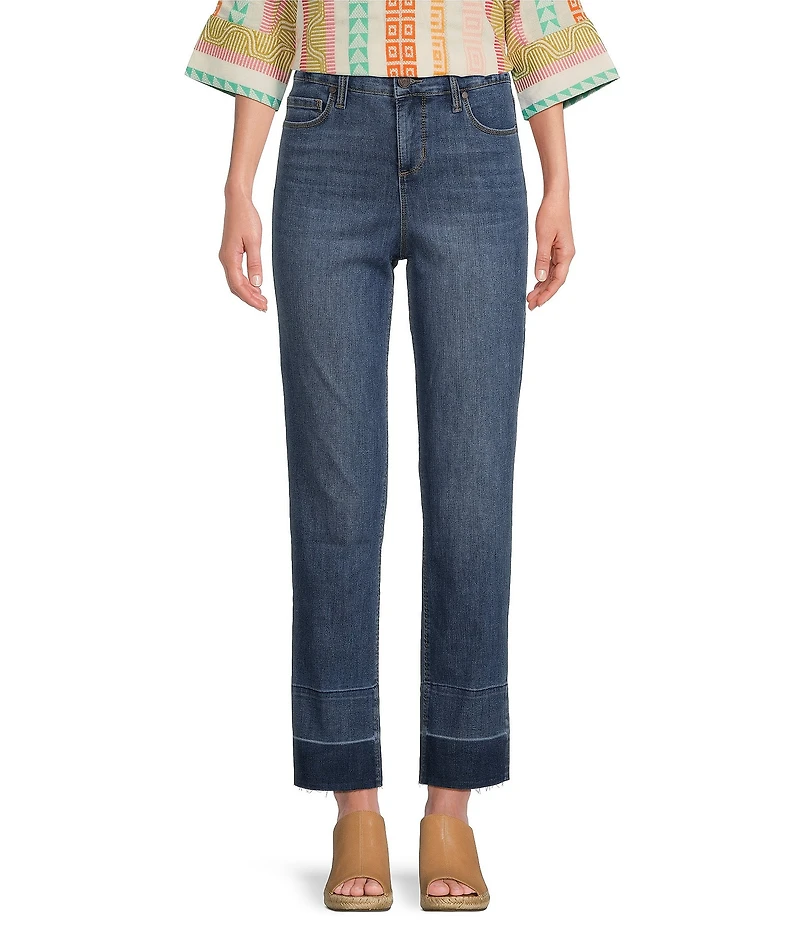 Code Bleu Straight Leg High Rise Frayed Ankle Hem Jean