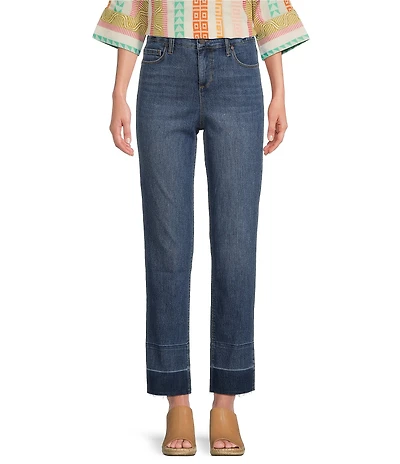 Code Bleu Straight Leg High Rise Frayed Ankle Hem Jean
