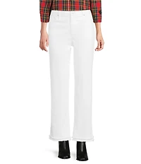 Code Bleu Stretch Denim High Rise Straight Leg Double Fray Hem Jeans