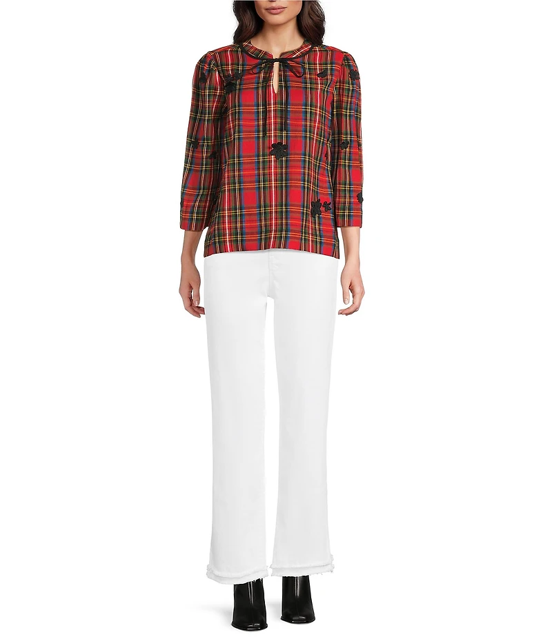 Code Bleu Stretch Denim High Rise Straight Leg Double Fray Hem Jeans