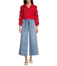 Code Bleu Stretch Denim High Rise Wide Leg Cropped Jeans