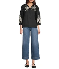 Code Bleu Stretch Denim High Rise Wide Leg Cropped Jeans