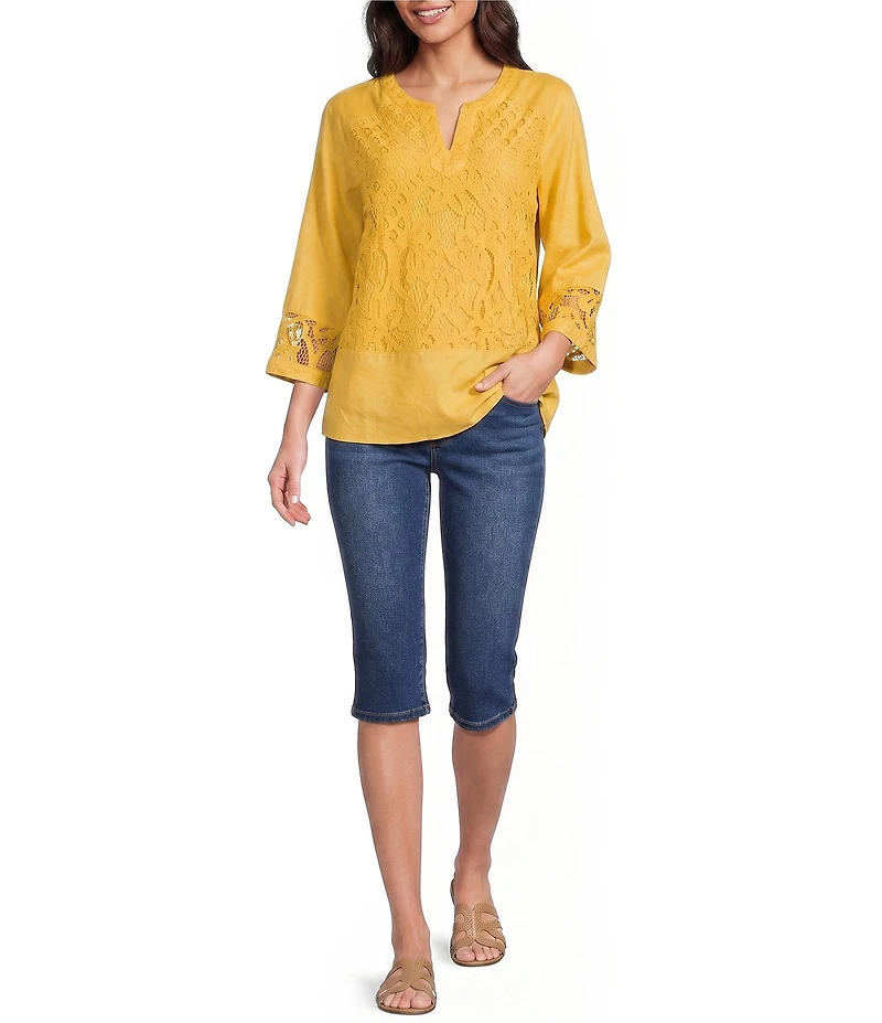 Code Bleu Stretch Denim Mid Rise Stacked Waistband Skimmer Capri Jeans