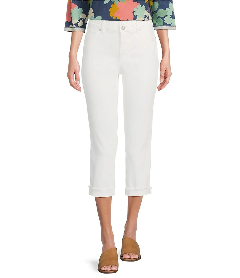 Code Bleu Soho Twill Mid-Rise Fray Cuff Hem Capri Jeans
