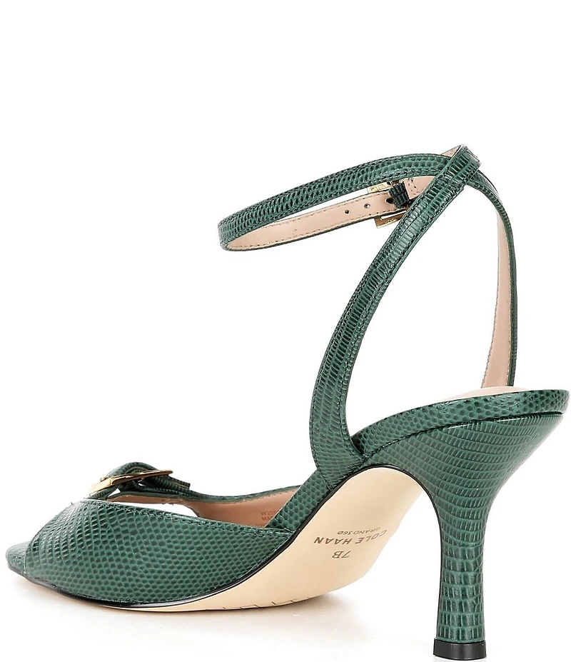 Cole Haan Annalise Lizard Print Leather Ankle Strap Buckled Dress Sandals