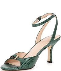 Cole Haan Annalise Lizard Print Leather Ankle Strap Buckled Dress Sandals