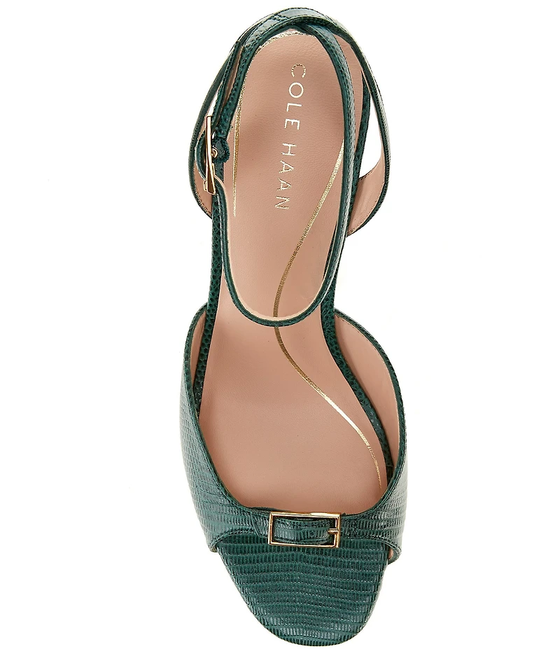 Cole Haan Annalise Lizard Print Leather Ankle Strap Buckled Dress Sandals