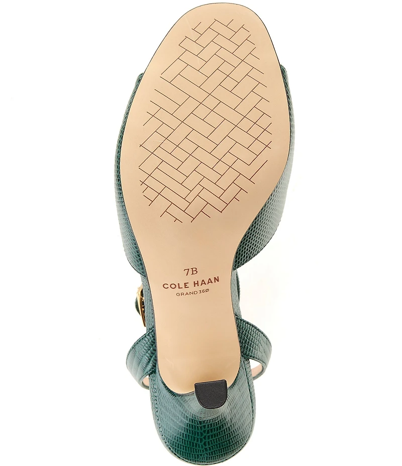 Cole Haan Annalise Lizard Print Leather Ankle Strap Buckled Dress Sandals
