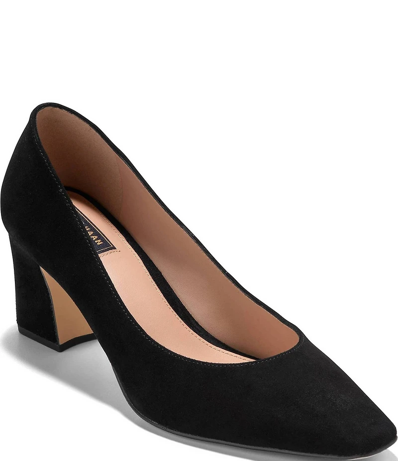Cole Haan Blanche Suede Snip Toe Covered Block Heel Pumps