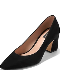 Cole Haan Blanche Suede Snip Toe Covered Block Heel Pumps