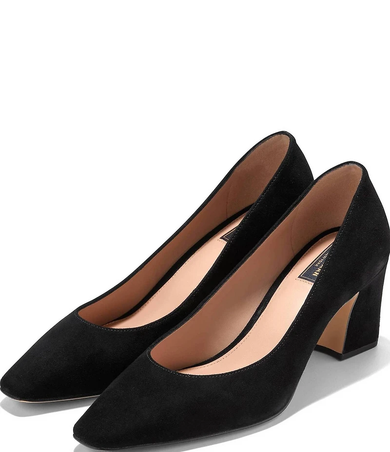 Cole Haan Blanche Suede Snip Toe Covered Block Heel Pumps