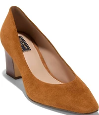 Cole Haan Blanche Suede Snip Toe Stacked Block Heel Pumps