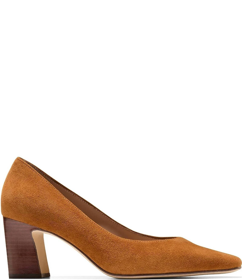 Cole Haan Blanche Suede Snip Toe Stacked Block Heel Pumps