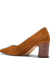 Cole Haan Blanche Suede Snip Toe Stacked Block Heel Pumps
