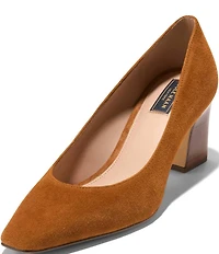 Cole Haan Blanche Suede Snip Toe Stacked Block Heel Pumps