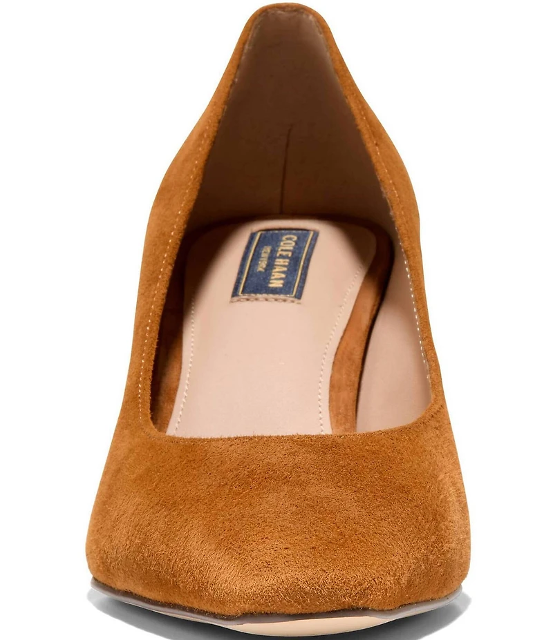 Cole Haan Blanche Suede Snip Toe Stacked Block Heel Pumps