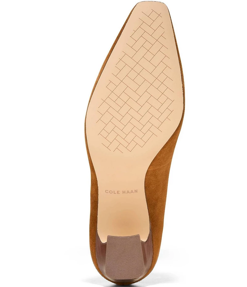 Cole Haan Blanche Suede Snip Toe Stacked Block Heel Pumps