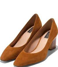 Cole Haan Blanche Suede Snip Toe Stacked Block Heel Pumps