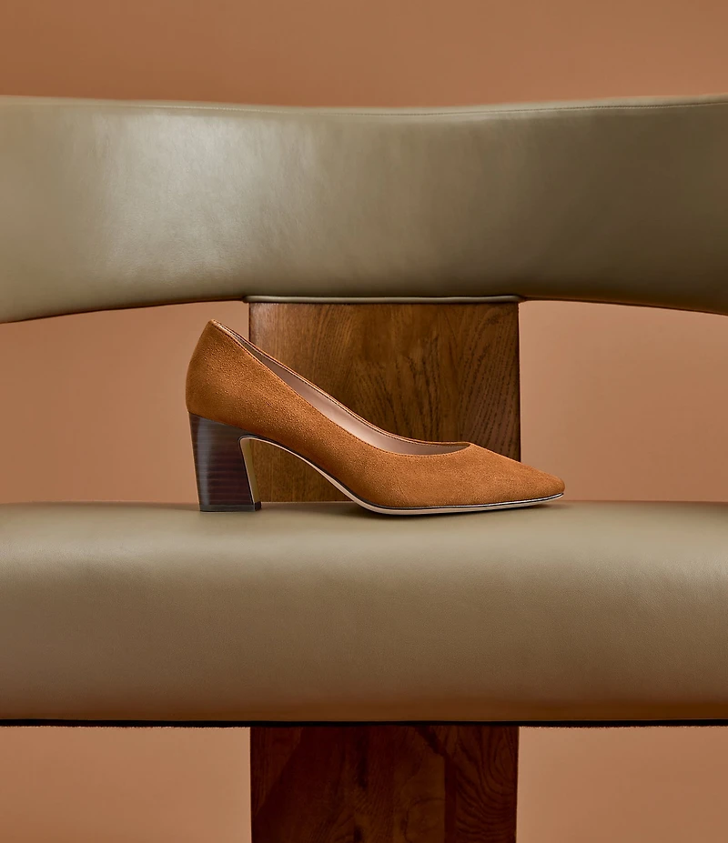 Cole Haan Blanche Suede Snip Toe Stacked Block Heel Pumps