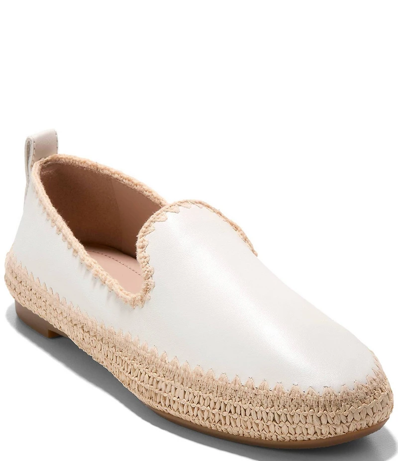 Cole Haan Cloud Feel Asbury Leather Raffia Slip On Loafers