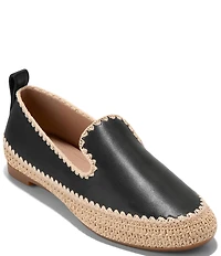 Cole Haan Cloud Feel Asbury Leather Raffia Slip On Loafers