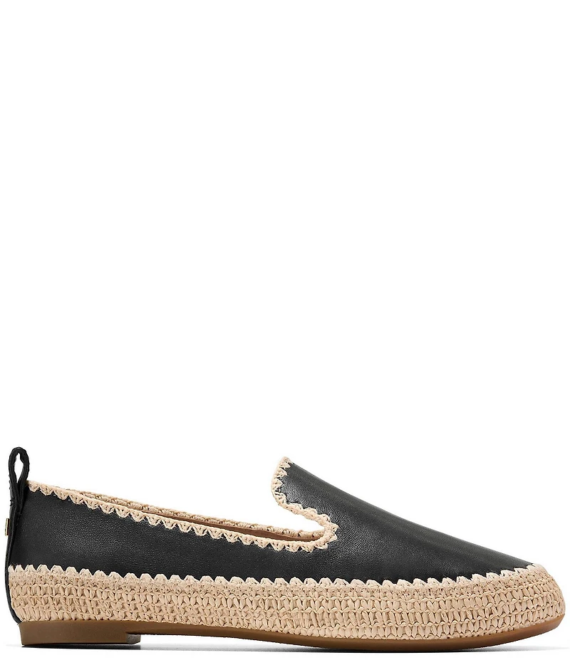 Cole Haan Cloud Feel Asbury Leather Raffia Slip On Loafers