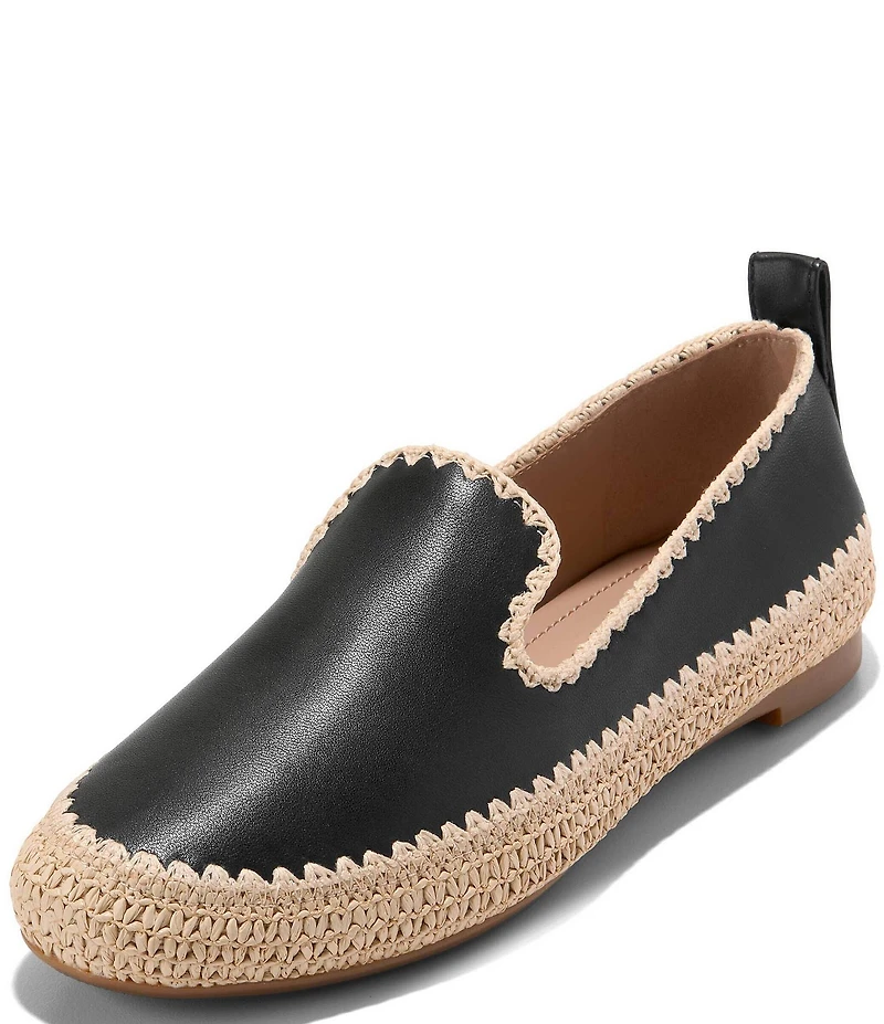 Cole Haan Cloud Feel Asbury Leather Raffia Slip On Loafers
