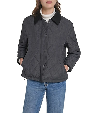 Cole Haan Cross Hatch Faux Suede Point Collar Snap Front Barn Style Jacket