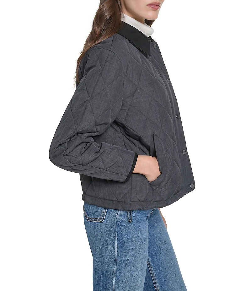 Cole Haan Cross Hatch Faux Suede Point Collar Snap Front Barn Style Jacket