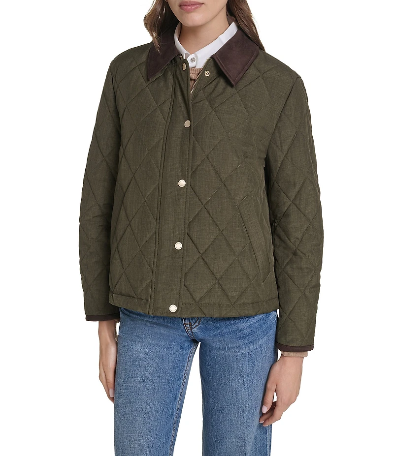 Cole Haan Cross Hatch Faux Suede Point Collar Snap Front Barn Style Jacket