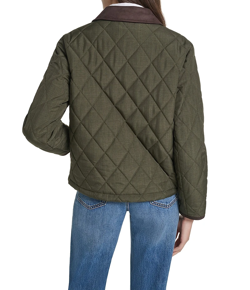Cole Haan Cross Hatch Faux Suede Point Collar Snap Front Barn Style Jacket