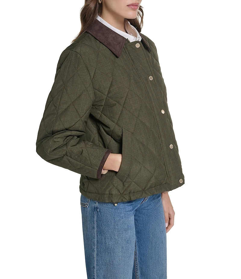 Cole Haan Cross Hatch Faux Suede Point Collar Snap Front Barn Style Jacket