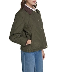 Cole Haan Cross Hatch Faux Suede Point Collar Snap Front Barn Style Jacket