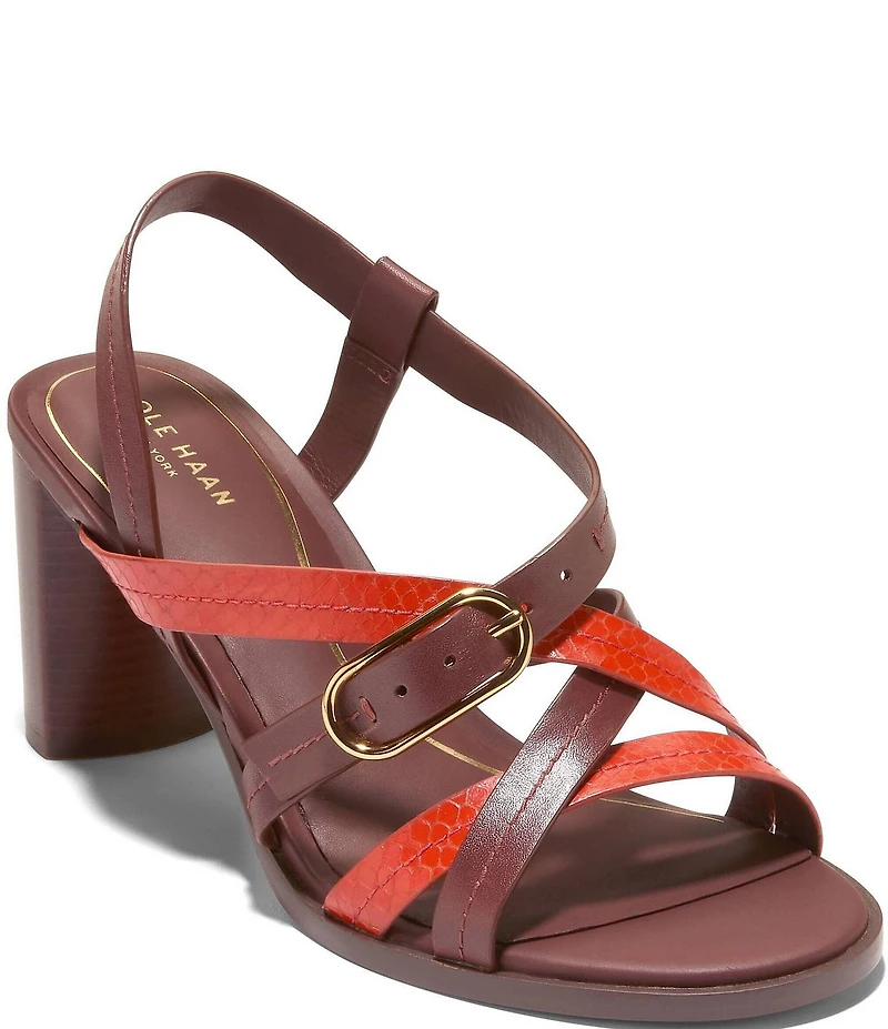 Cole Haan Dillon Leather Snake Print Accent Strappy Block Heel Sandals
