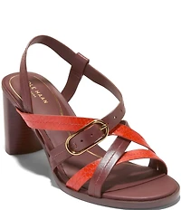 Cole Haan Dillon Leather Snake Print Accent Strappy Block Heel Sandals