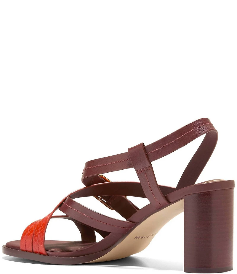 Cole Haan Dillon Leather Snake Print Accent Strappy Block Heel Sandals