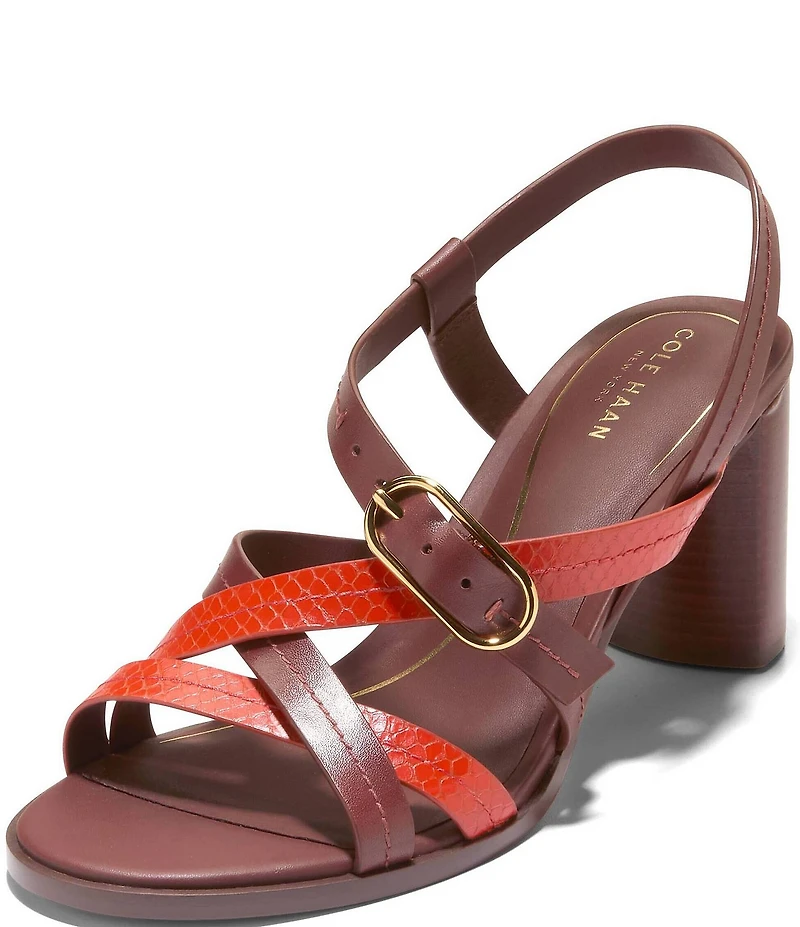 Cole Haan Dillon Leather Snake Print Accent Strappy Block Heel Sandals