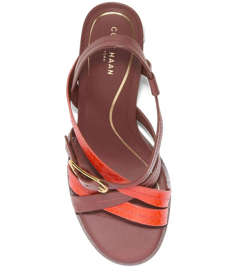 Cole Haan Dillon Leather Snake Print Accent Strappy Block Heel Sandals