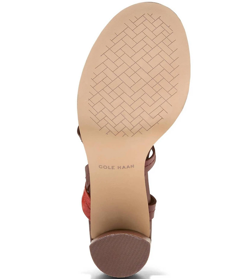Cole Haan Dillon Leather Snake Print Accent Strappy Block Heel Sandals