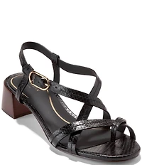 Cole Haan Dillon Leather Snake Print Strappy Block Heel Sandals