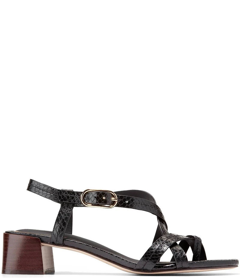 Cole Haan Dillon Leather Snake Print Strappy Block Heel Sandals