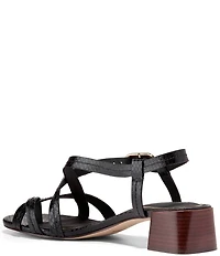 Cole Haan Dillon Leather Snake Print Strappy Block Heel Sandals